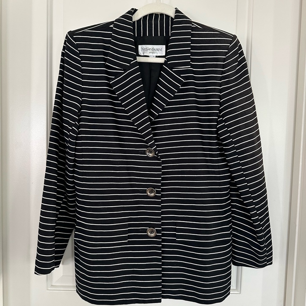 Vintage Yves Saint Laurent Variation Black and White Striped Blazer